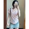 Summer new basic versatile pink V-neck short-sleeved cotton slim-fit T-shirt for women's niche design bottoming shirt for women