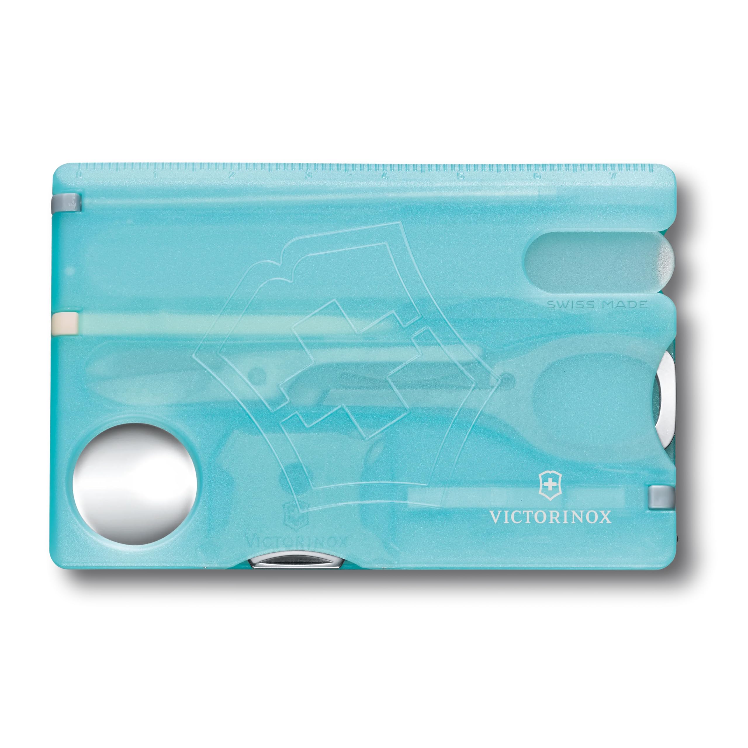 VICTORINOX SwissCard Уход за ногтями Ледяной синий Прозрачный Ноготь Стекло для ногтей с 13 Экстренными Компактными Инструментами, Полировщик, Ножницы, Функции, Использование, [ ]