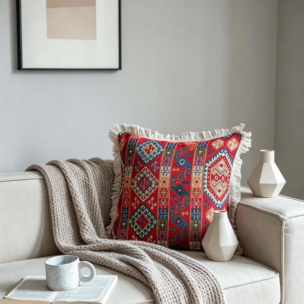 Washable Square Modern Farmhouse Couch Sofa Living Room Outdoor Cushion Decorative Tassel Couch Throw Pillow Covers