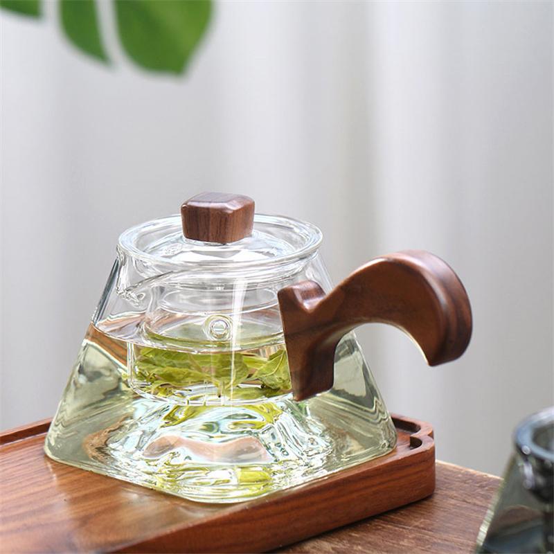 

450ml Square Bottom Mountain Glass Teapot With Infuser Side Wooden Handle Tea Pot Puer Oolong Tea Maker Kungfu Tea Set чистый