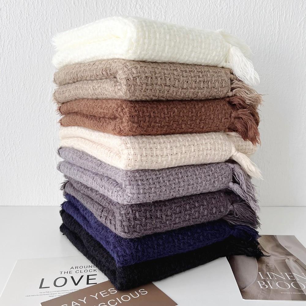 Solid Color Winter Cashmere Scarf Waffle Pashmina Shawl Wrap New Wool Scarves Gifts