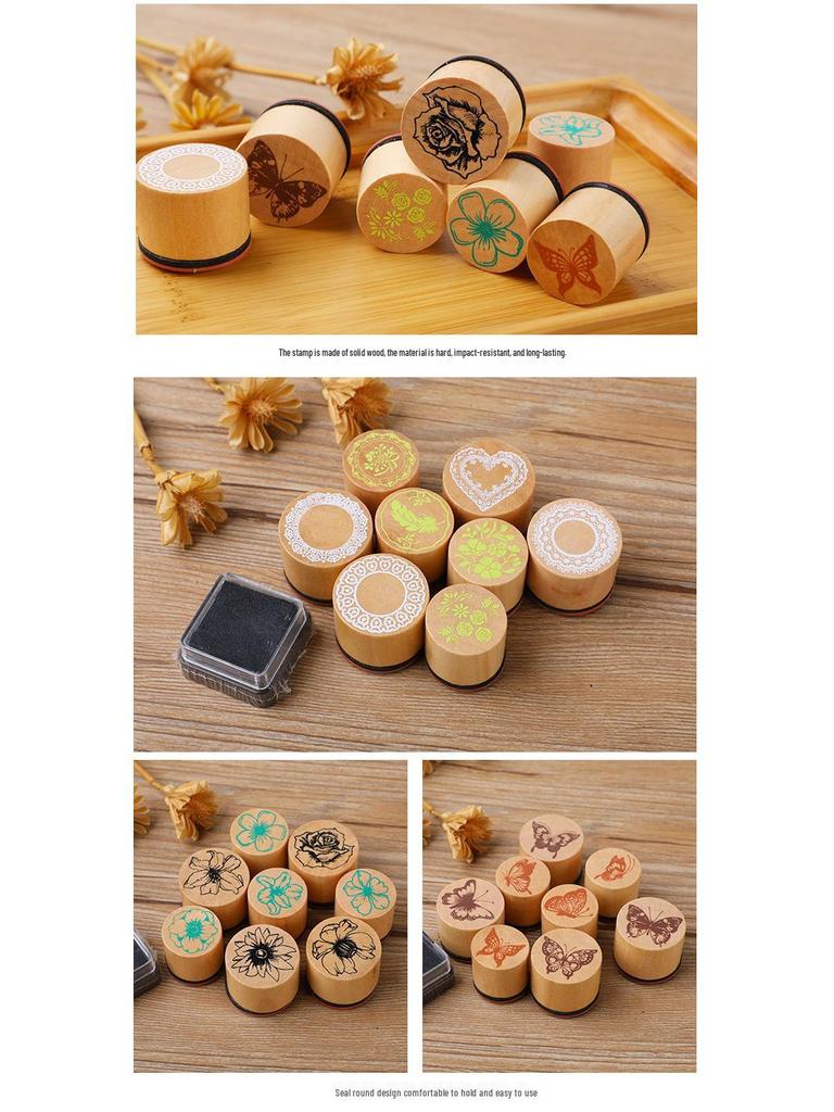 Creative Wooden Journal Stamp Set - Handmade DIY Round Lace Edge Butterfly Design