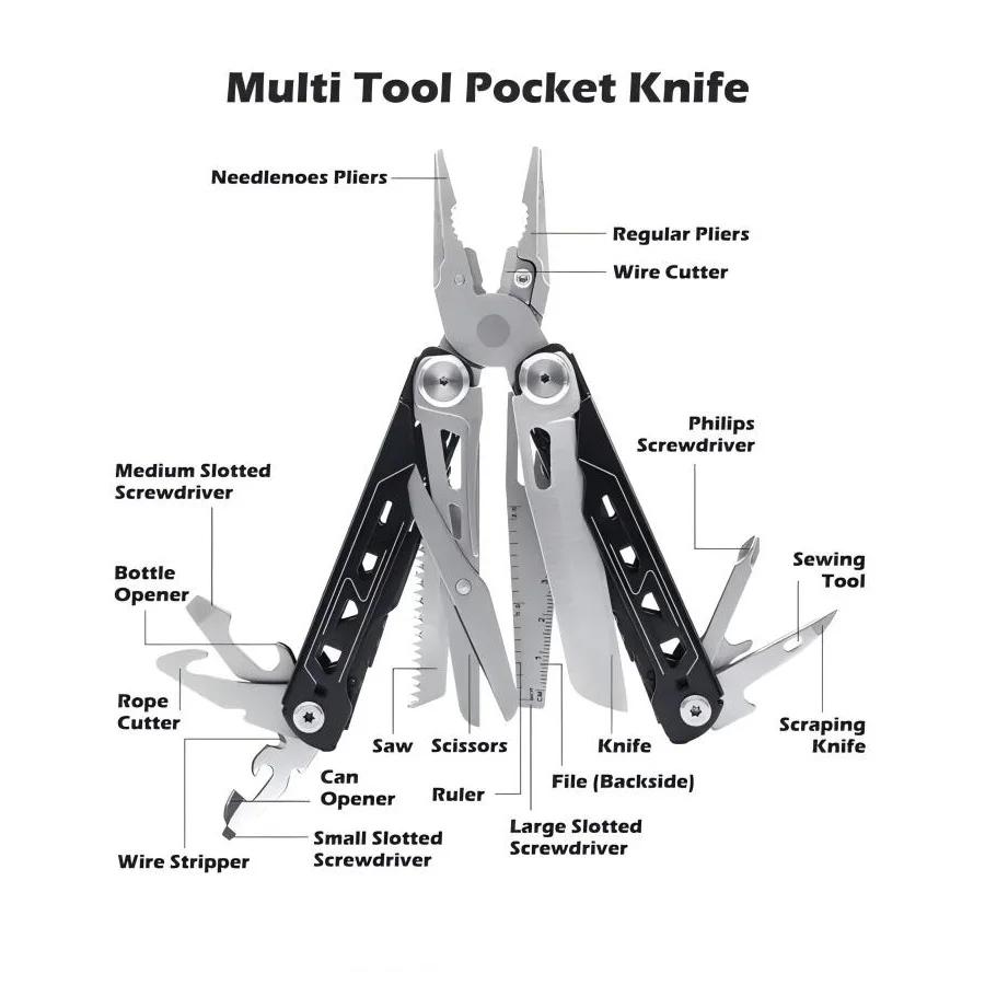 Tralow 28 In 1 Multi Tool Pliers Stainless Steel Foldable With Thread Cutter Knife Saw Screwdriver For Camping Repair