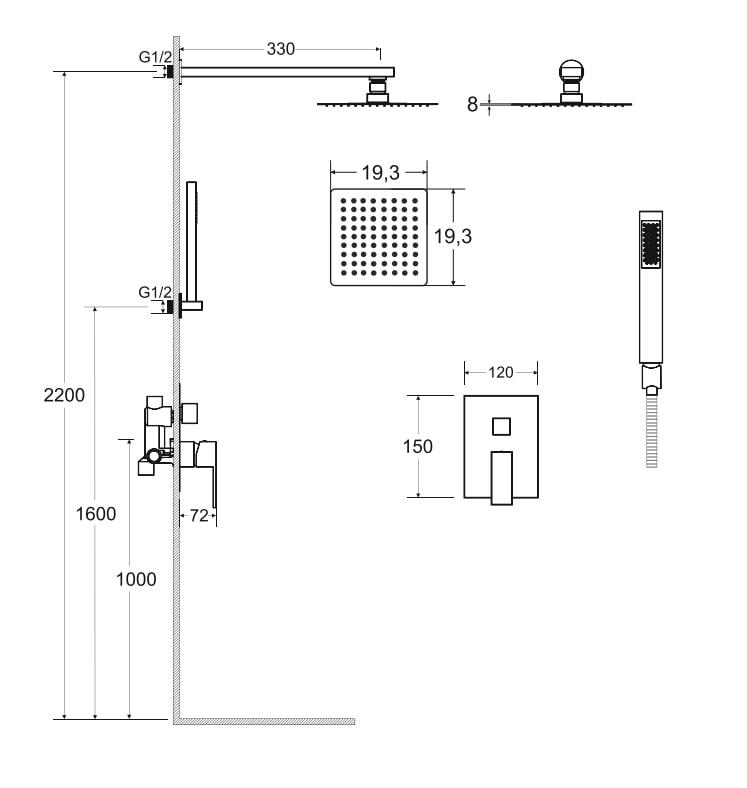 Besco MODERN VARIUM II black concealed shower set