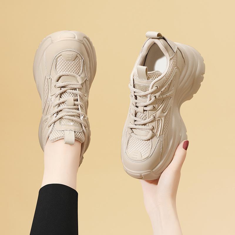 Samtige Dad-Sneaker für Damen – lässig, modisch, vielseitig, dicke Sohle, weiches Leder, Laufschuhe, schwarz, Reiseschuhe für Herbst und Winter