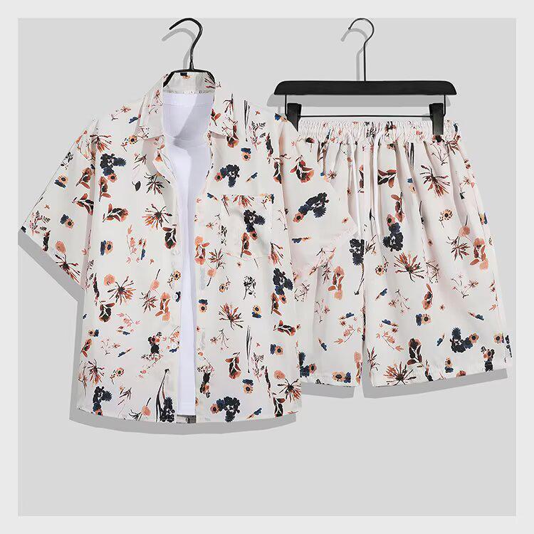 Unisex Hawaii-Blumenprint Locker geschnittenes Kurzarmhemd