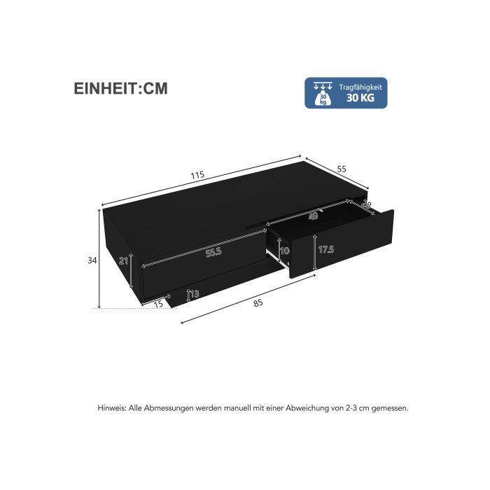 Table basse - MUVOE - Moderne - Noir brillant - 2 tiroirs - Éclairage LED