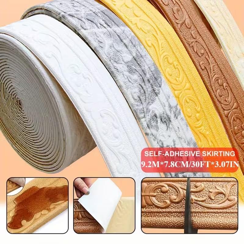 1PC 2.3m/Roll 3D Wall Trim Line Skirting Border Self Adhesive Baseboard Wallpaper Wall Sticker For Room Home Decoration