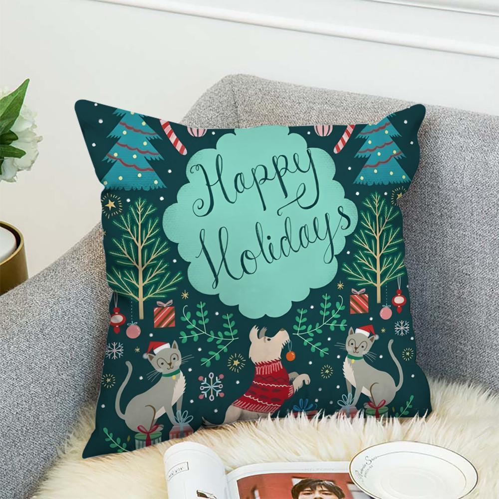 Merry Christmas Art Logo Pillow Case For Car Sofa Decorative Home Double-sided Print Plush Square Throw Pillow Cushion Cover