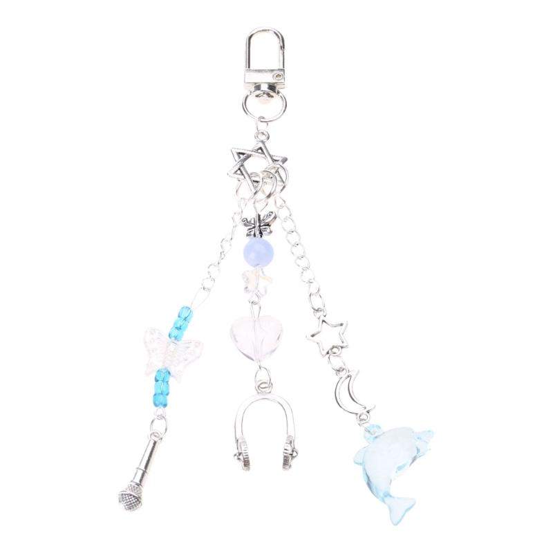 Handmade Beaded Keychain Sweet Bowknot Heart Pendant Keyring Fashion Phone Chain for Women Bag Charm Aesthetic Jewelry