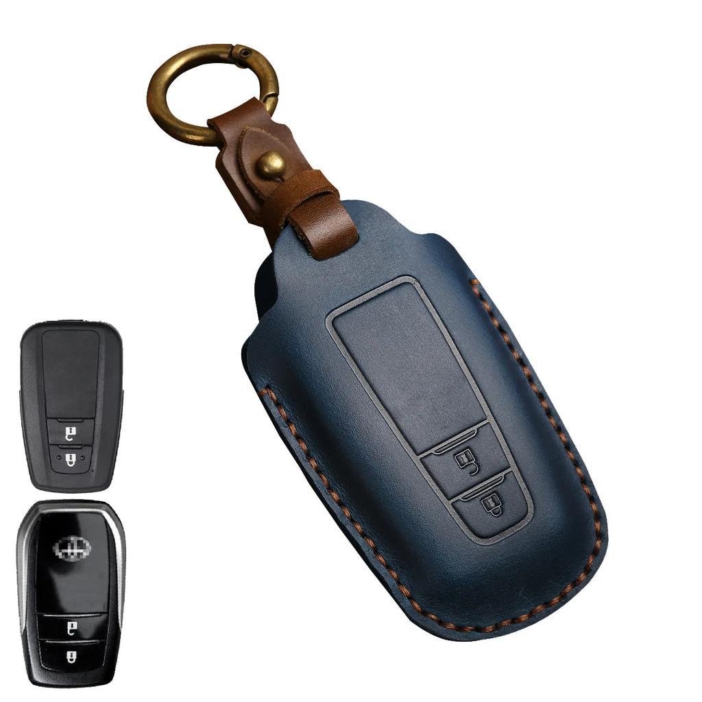 Leather 2/3/4 Button for Toyota Camry CHR Corolla RAV4 Avalon Land Cruiser Prado Prius 2017 - 2022 Car Key Cover Leather Key Fob