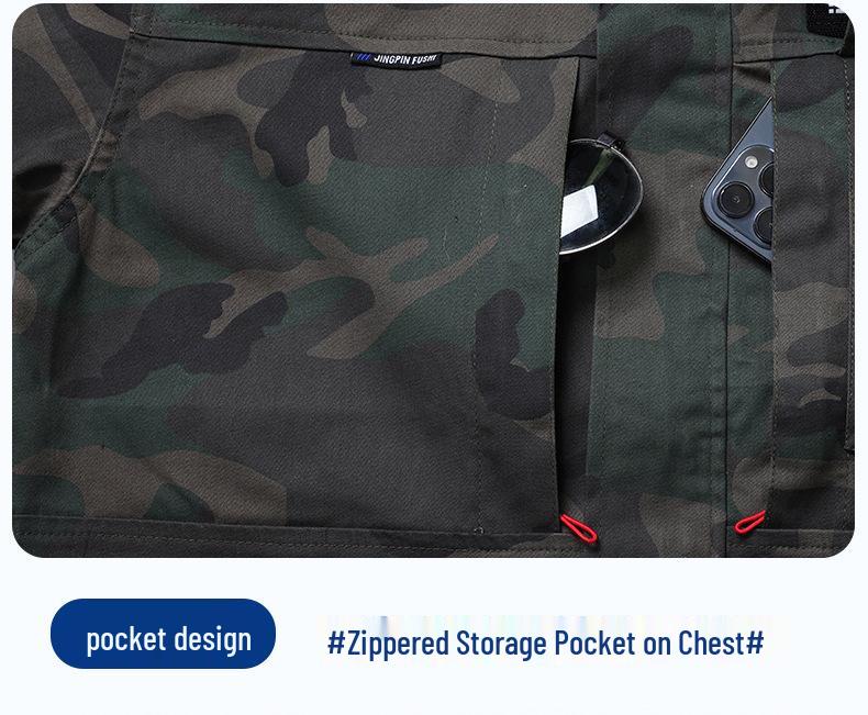 Unisex Elastic Workwear Set, Camouflage, Cotton Thread, Ideal for Welding, Auto Repair, Anti-Scald, Wear-Resistant, Labor Protective.