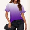 Ladies Summer Print Short Sleeve Ruffle Round Neck T-Shirt