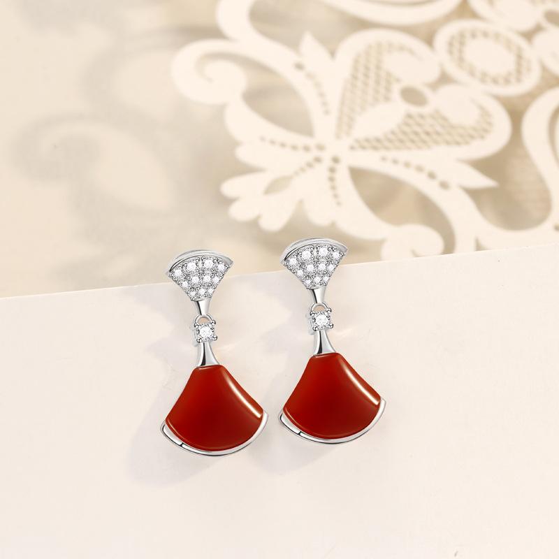 

Маленькие серьги-гвоздики для юбки, женские модные серьги Seiko, веерообразные, белый агат Fritillary