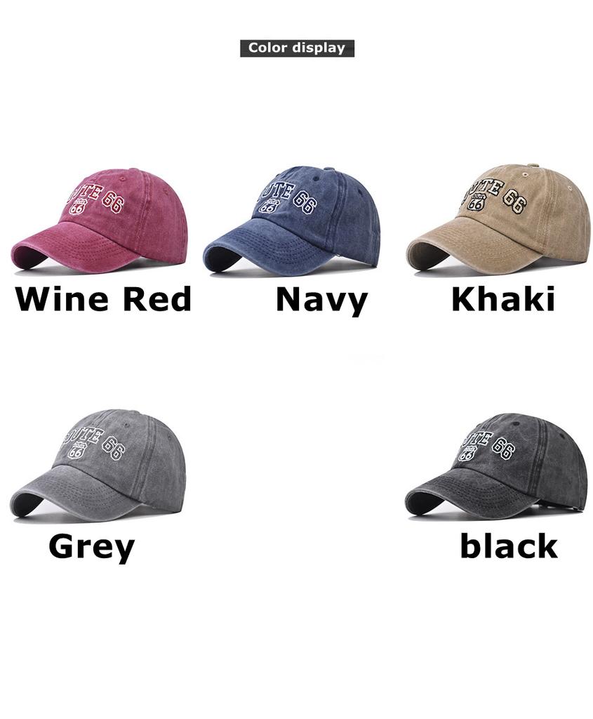 Hat Pure Cotton 66 Baseball Hat Water Wash Embroidered Big Letter