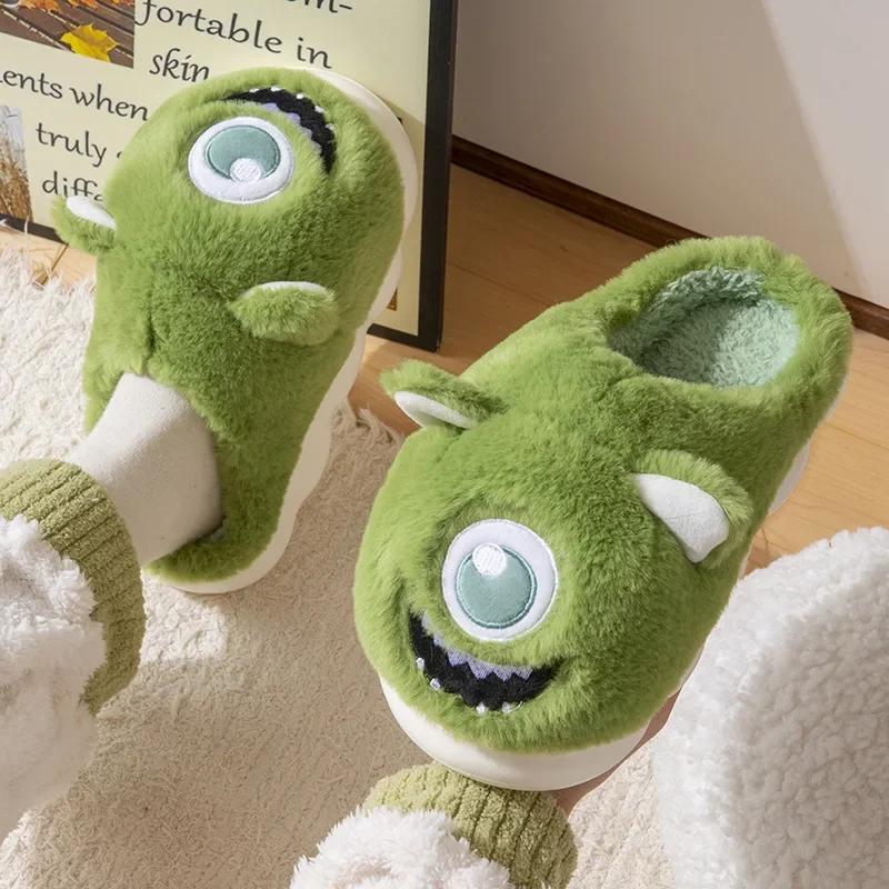 2024 Jesień/Zima Urocze Kapcie Bawełniane z Dużymi Oczami Pluszowe Ciepłe Kapcie Domowe Gruba Podeszwa Antypoślizgowe Kapcie dla Pary Wysokie Bawełniane Kapcie