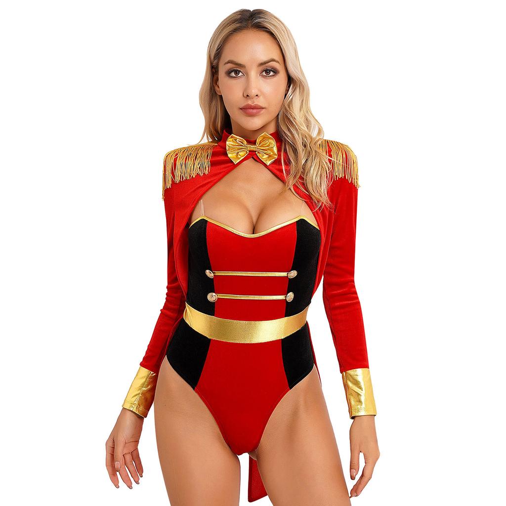 Womens Flirty Lion Tamer Circus Ringmaster Halloween Costume Red Ring Leader Showman Uniforms