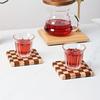 4in Wood Square Checkered Coasters Cute for Home Kitchen Table Coffee Tea Beer Bar Decor Rustic Outdoor Charcuterie Board