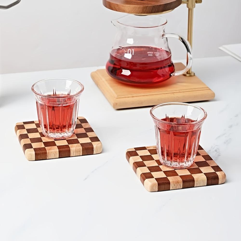 4in Wood Square Checkered Coasters Cute for Home Kitchen Table Coffee Tea Beer Bar Decor Rustic Outdoor Charcuterie Board