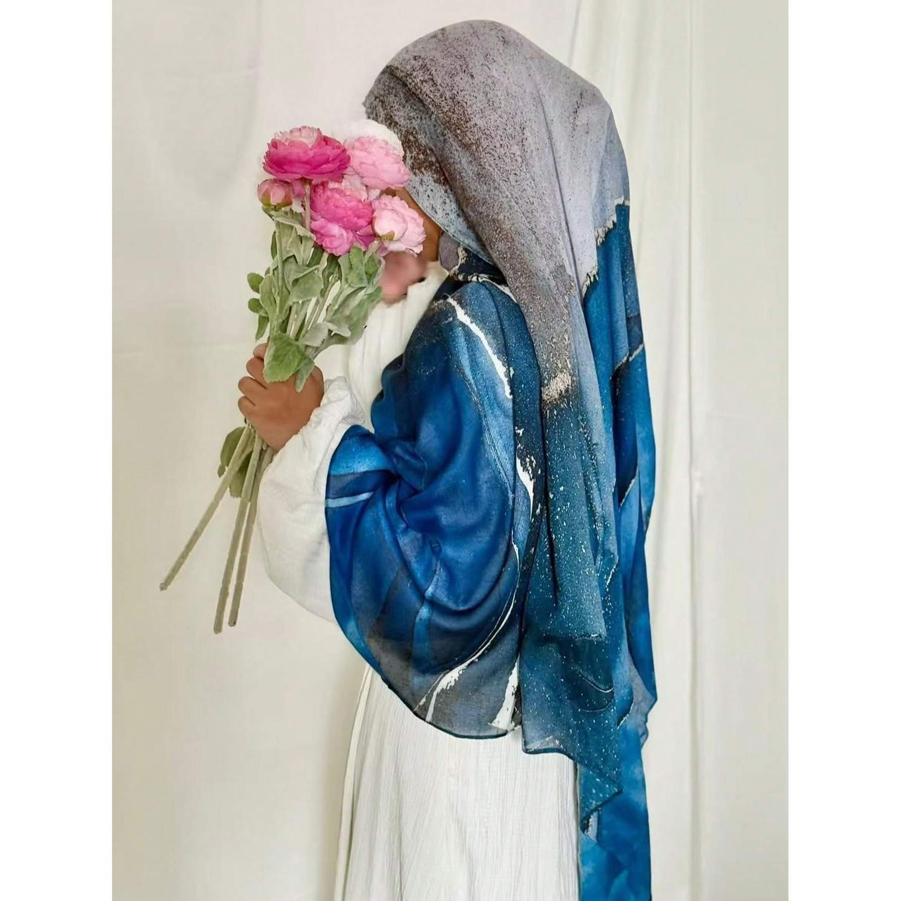 Women s Bohemian fashion watercolor marble print flat modal headscarf 175*70cm