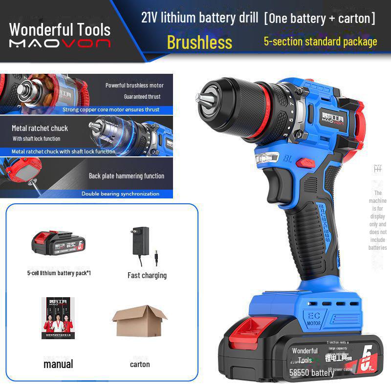 Miaoyou Mașină de găurit cu percuție fără perii reîncărcabilă cu baterie litiu de capacitate mare - Șurubelniță electrică fără fir multifuncțională