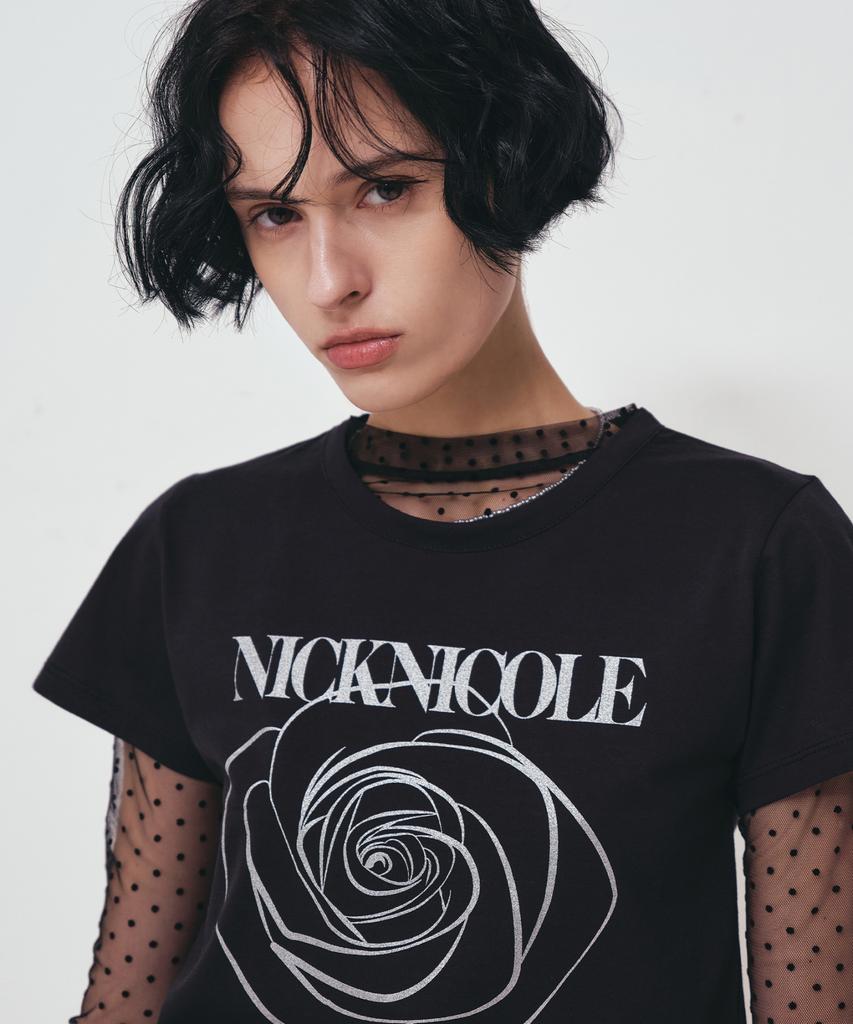 Nigaennikol Rose Signature Crop Top_Black Silver