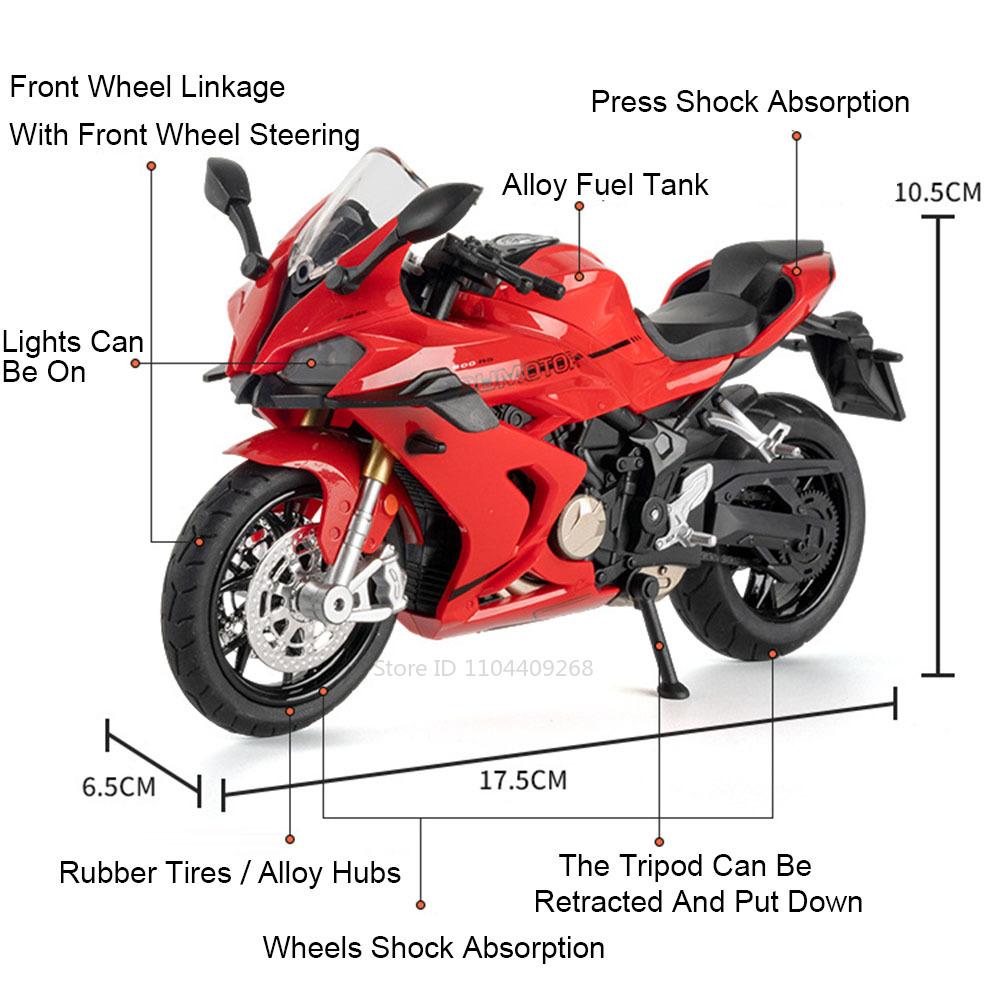 Scale 1:12 QJMOTOR 600RS Spring Breeze 250SR Toy Motorcycle Model Sound Light Supportable Tripod Models Toys Presents for Boys