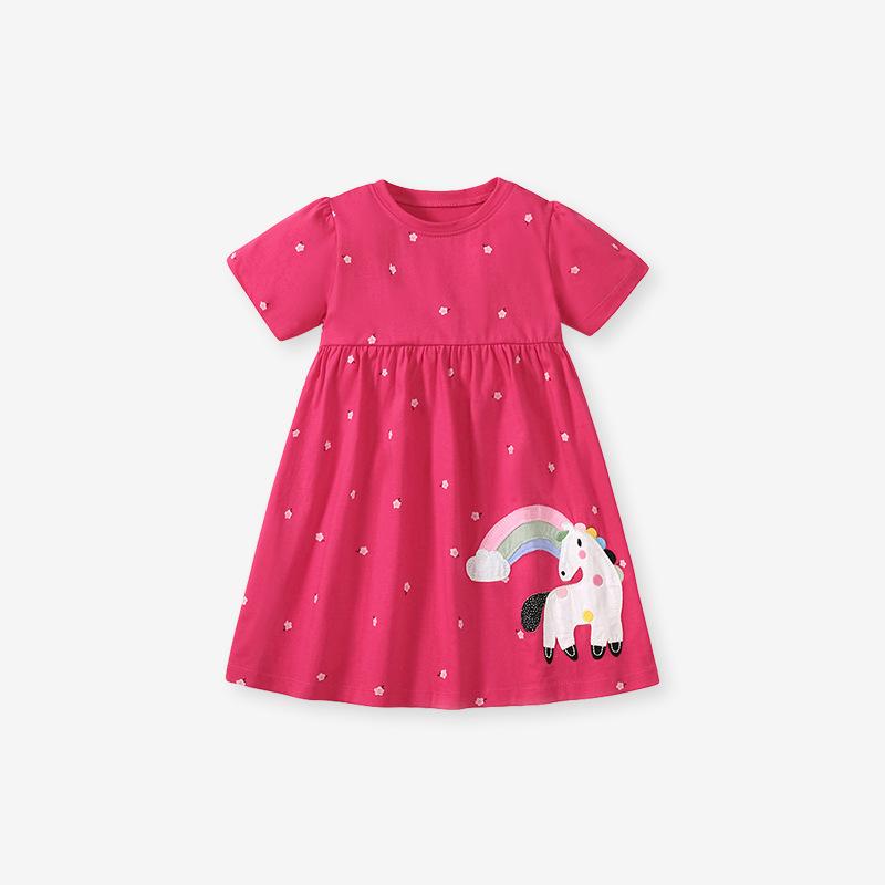 

Платье принцессы с коротким рукавом для девочек из мультфильма Летнее повседневное платье для детей 6Y(130cm)