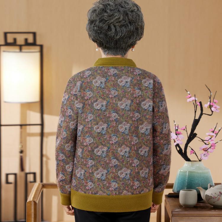 Autumn New Style Grandma Jacket Elderly Sweater Female Mother Fashionable Cardigan Old Woman Striped Top