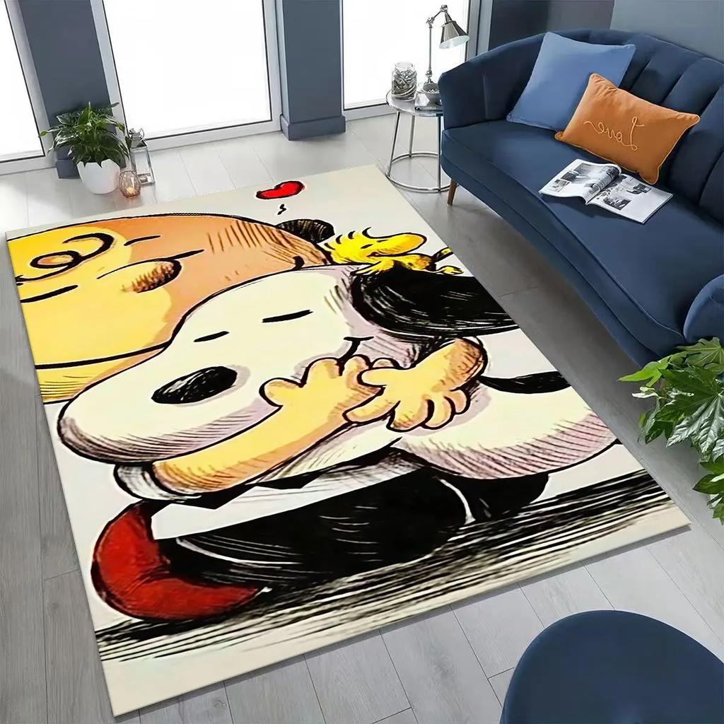 3D Cute Snoopy Dog Peanuts Art Cartoon Art Rug for Bedroom Living Room Sofa Home Doormat Decor, Large Kids Non-slip Floor Mat