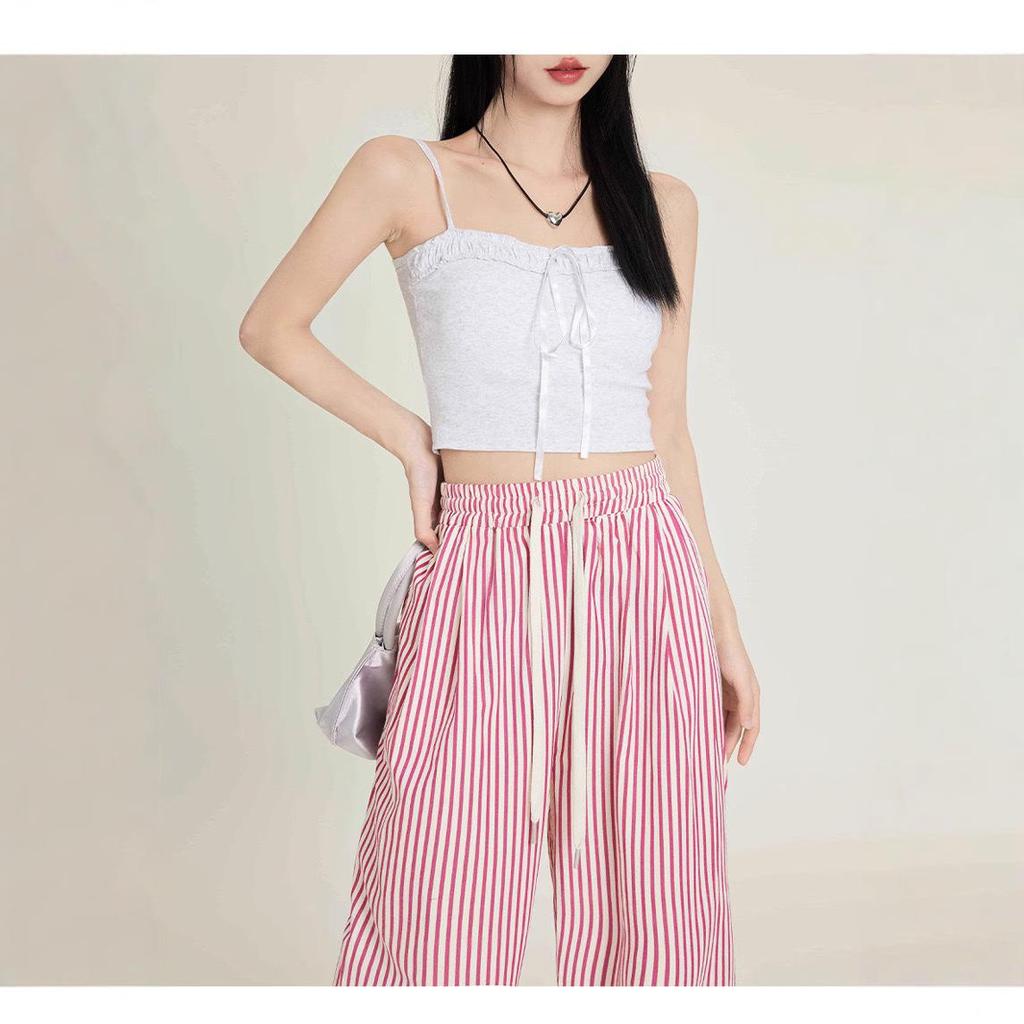 2025 Frühling/Sommer Damen High Waist Schwarz & Weiß Gestreifte Weitbein Freizeithose