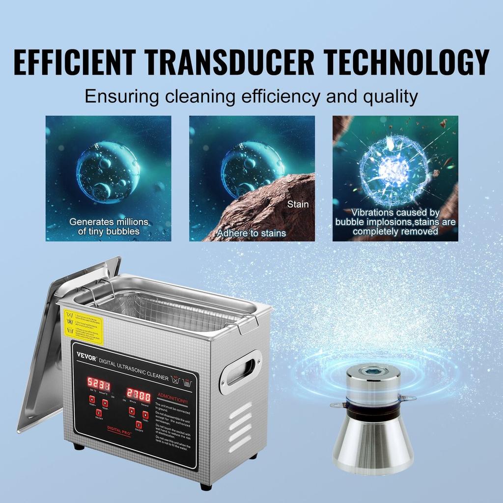 Ultrasonic Cleaner with Digital Timer & Heater, Professional Ultra Sonic Jewelry Cleaner, Stainless Steel Heated Cleaning Machine for Glasses Watch