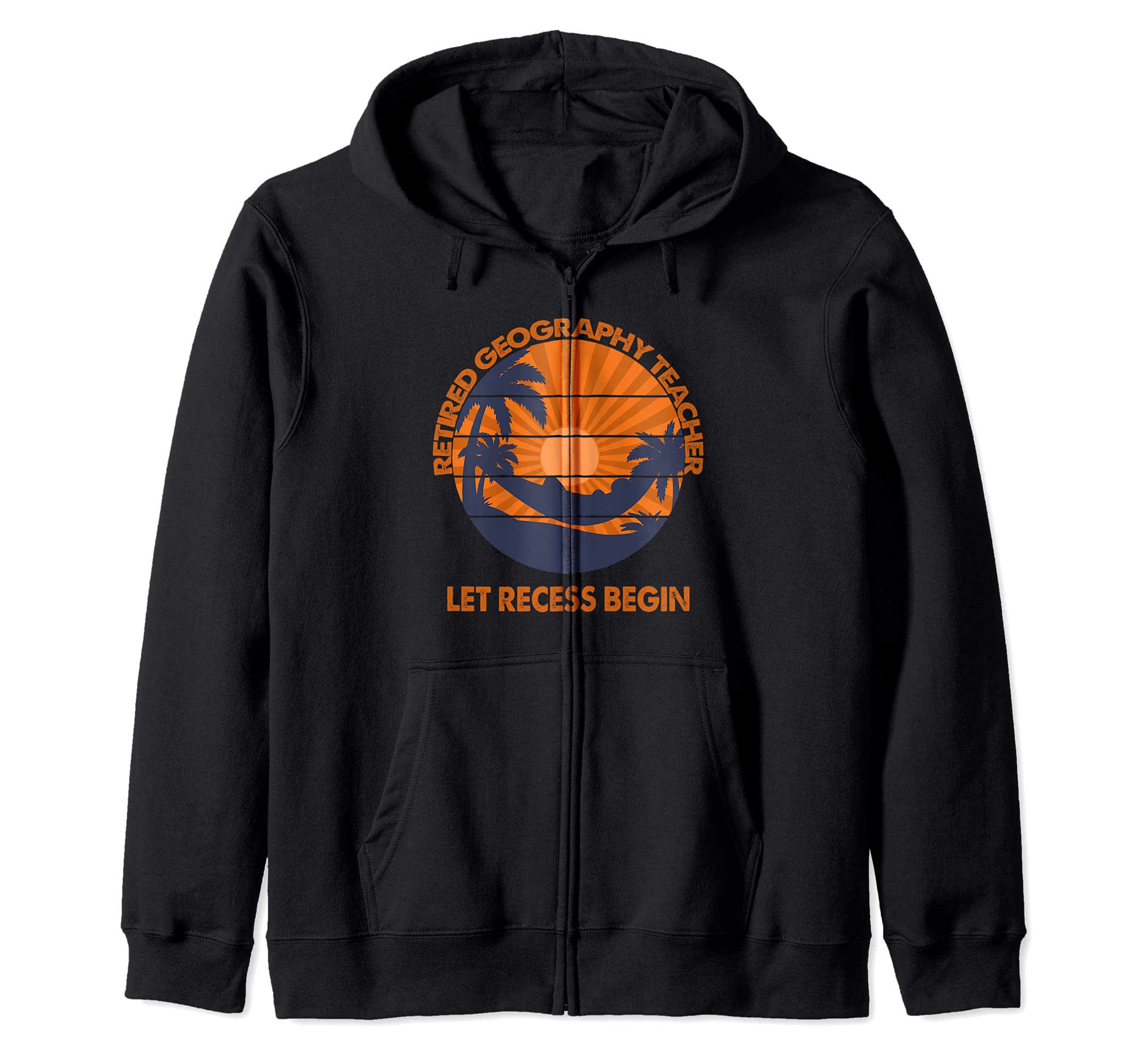 Retired French teacher, tropical retiree, zip-up hoodie