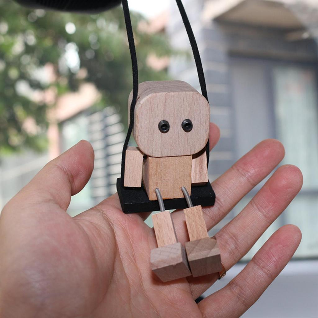 Car Mirror Swinging Ornament Funny Wooden Leg Shaking Men Figurine Car Interior Rearview Mirror Decoration for Vehicles Trucks