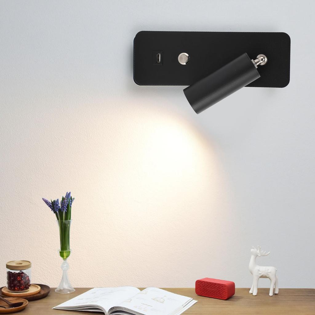 LED Wall Lamp Wall Mounted Reading Light with USB Port for Bedside Reading Bedroom Living Room 4000K