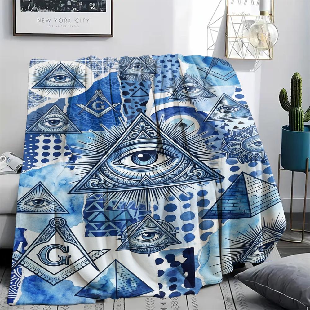 1Pc Knowing Eye Print Flannel Blanket, High quality Comfortable for All Seasons, Home Decor, Warmth and Comfort, Perfect for Christmas Gifts W136