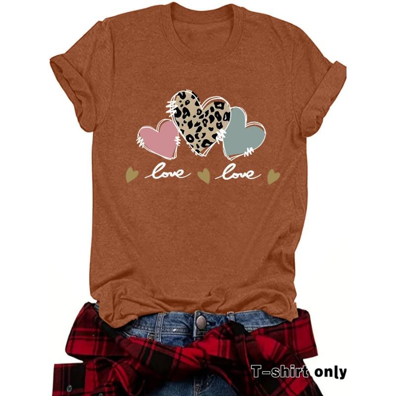 Sommar Ny Kortärmad T-shirt med Leopardmönstrat Hjärta