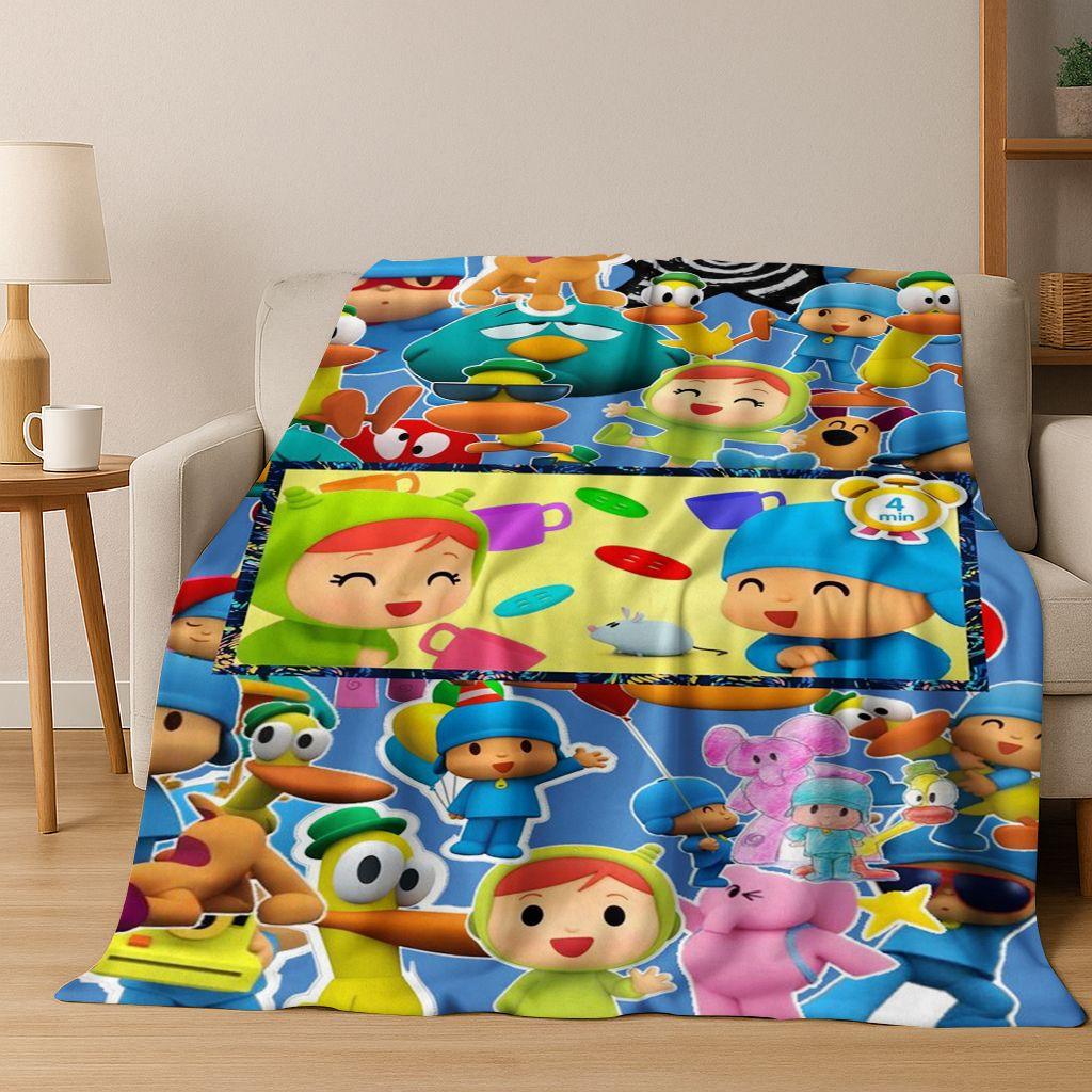 

3D P-Pocoyo Elly Pato Cartoon Flannel Blanket Soft Warm Throw Blanket for Bed Bedroom Room Living Room Travel Picnic Kid Gift 75x90cm