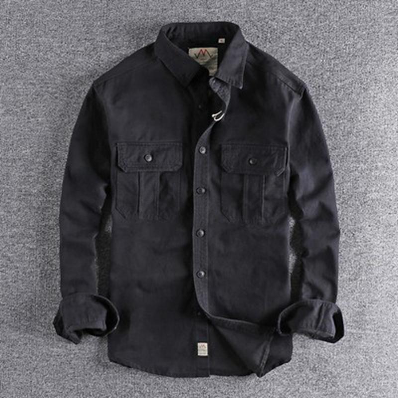 Giacca Camicia da Lavoro da Uomo Multi-tasche, Minimalista Lavata Vintage Versatile Manica Lunga Top Casual