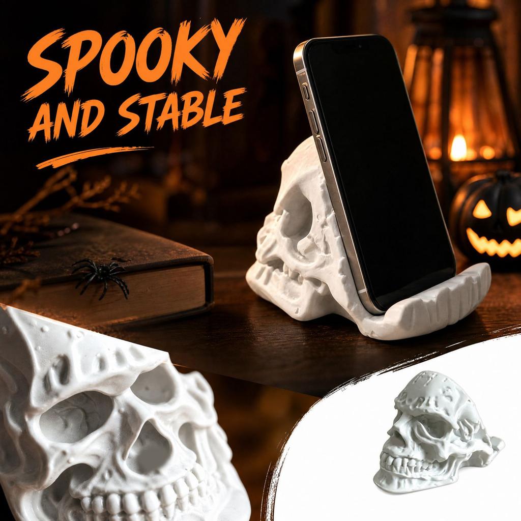 Halloween Skeleton Phone Stand for Desk - Creative Resin Figurine Holiday Decoration for Home
