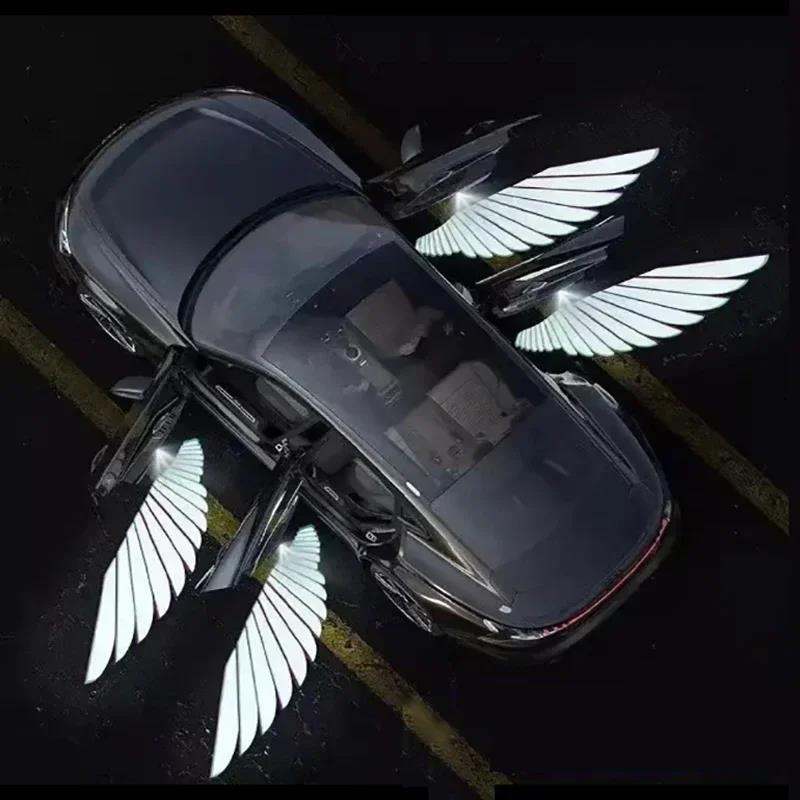Car Welcome Light Car Door Light Sensing Angel Wing Car Projector Atmosphere Decoration Modified Car Door Welcome Light Neon Lights 4