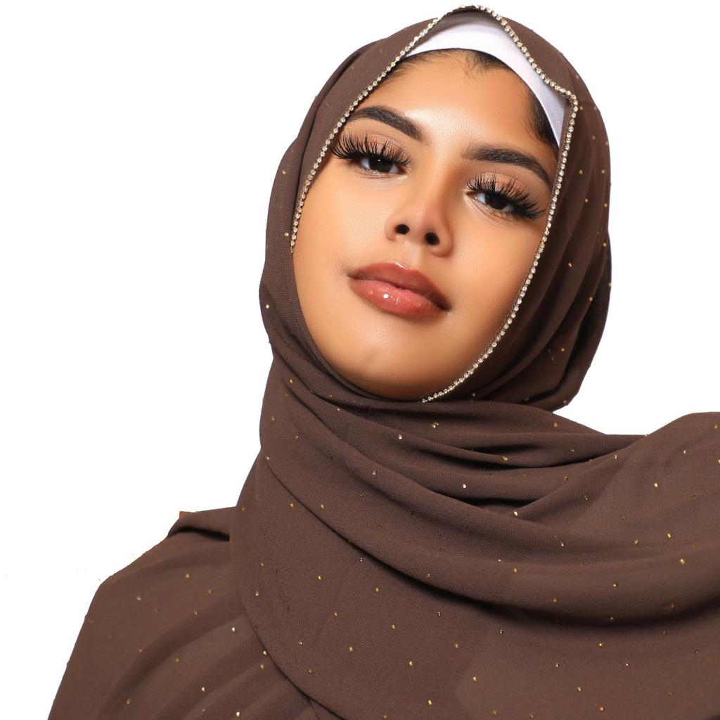 Diamond Chiffon Hijabs Scarves Women Muslim Shawls Rhinestone Headscarf Wraps Turban Islamic Clothing Solid Bandana Bufandas