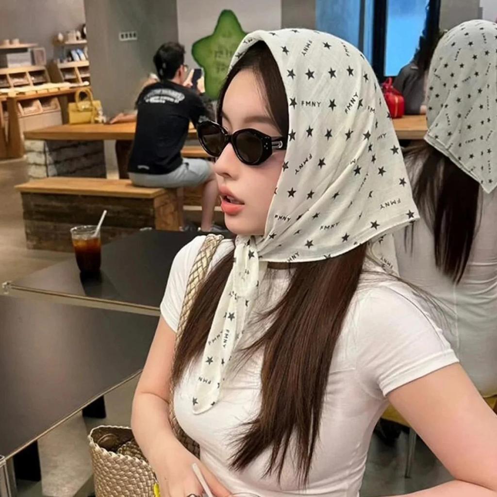 Y2K Star Print Headscarf Punk Head Wrap Spicy Girls Women Harajuku Streetwear Summer Breathable Square Scarf Versatile Headwear
