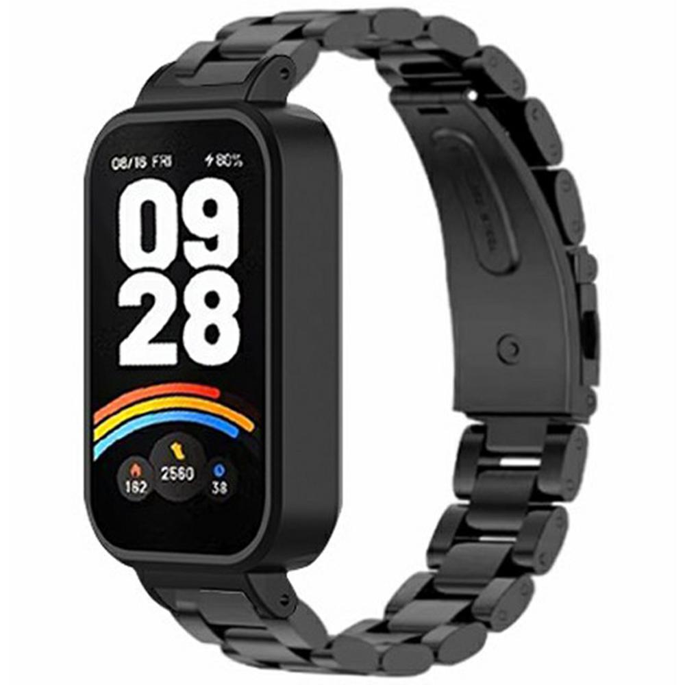 For Xiaomi Redmi Band 3/Smart Band 9 Active Stainless Steel Watch Strap with PC Case Solid 3 Bead Replacement Band