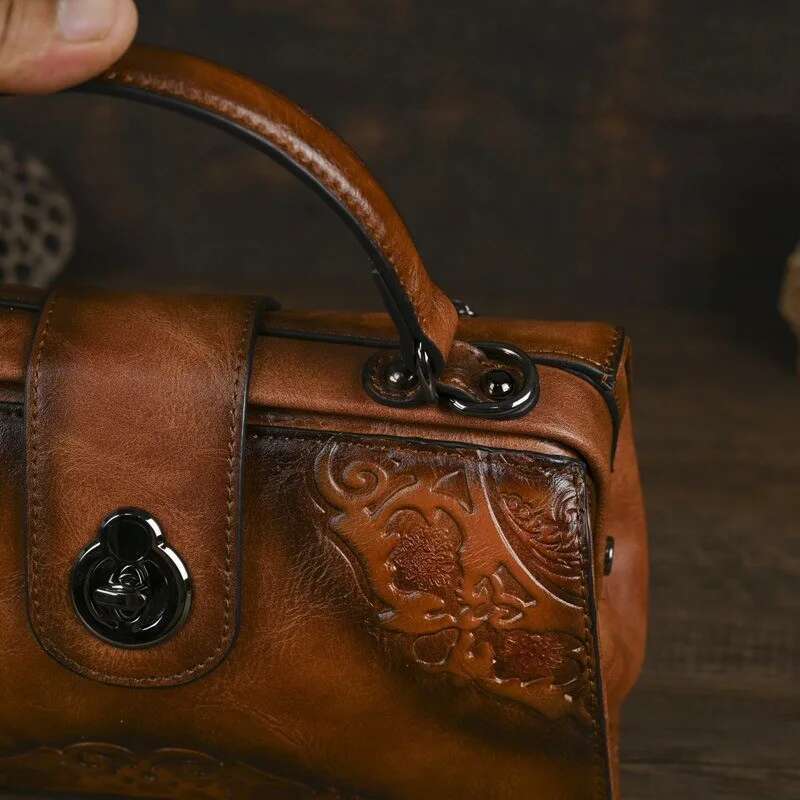 Motaora Vintage Embossed Handmade Designer Women'S Leather Shoulder & Crossbody Bag Luxury Female Purse New