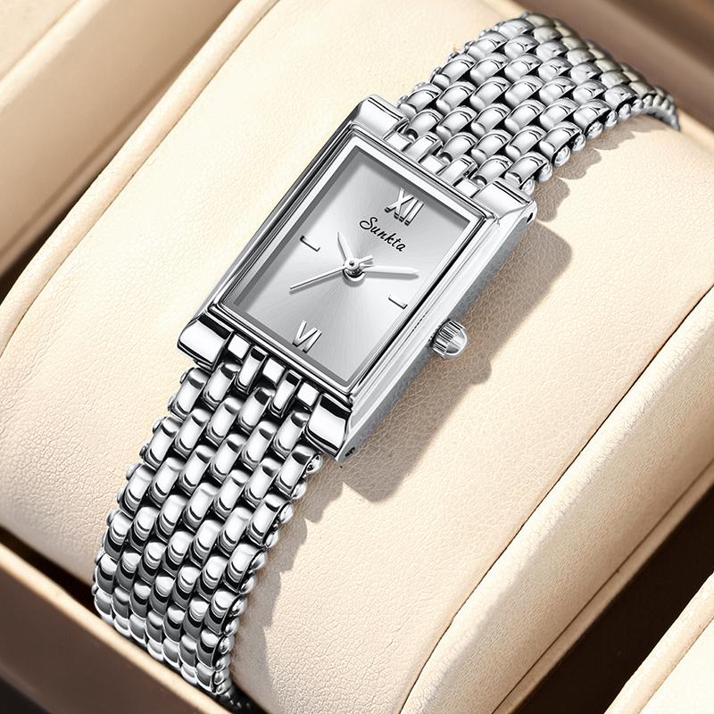 SUNKTA Montre Mode Femme Carrée Créative Acier Inoxydable Étanche Pour Femmes Élégant Bracelet Montre à Quartz Dames