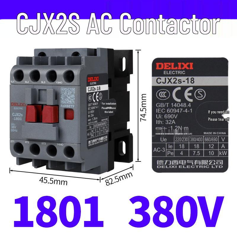 DELIXI CJX2S AC Contactor 1810 1801 1811 - Voltages: 220V, 380V, 110V, 36V, 24V.