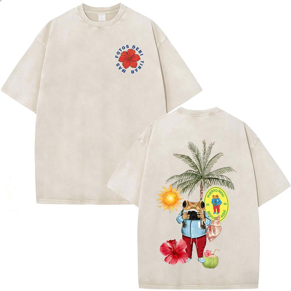 Vintage Washed Rapper Bad Bunny Debi Tirar Mas Fotos DTMF T Shirts Men Women Summer Clothing Fashion Hip Hop Tshirts Streetwear