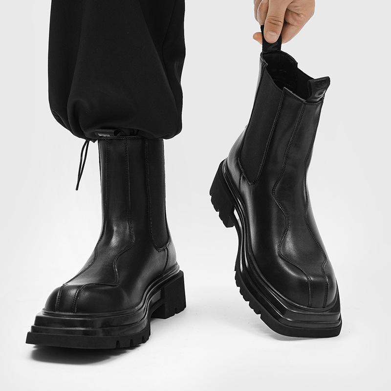 British style black high-top autumn new breathable mid-tube boots thick-soled square-head Martin boots 36 women чёрный