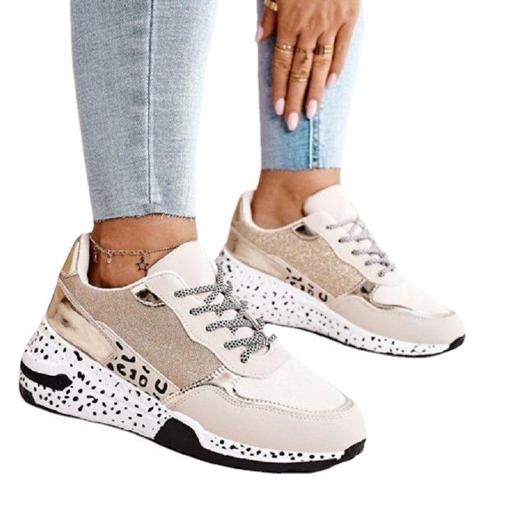 Shoes Large size single shoes women's autumn new platform leopard print lace-up casual sports shoes